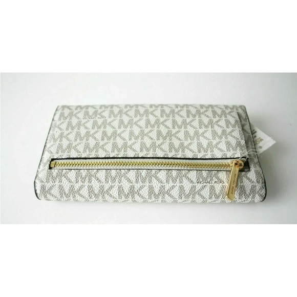 New Michael Kors Jet Set Travel Large Trifold wallet Signature Vanilla - Picture 2 of 3